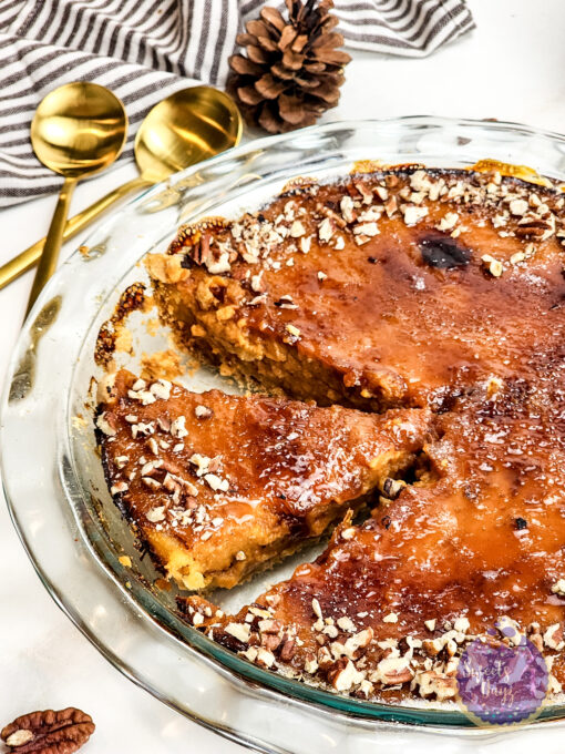 Brulee Pumpkin Pie on Gold Marble