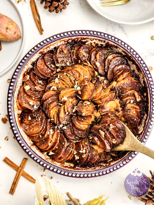 Scalloped Sweet Potatoes on Marble - Image 8