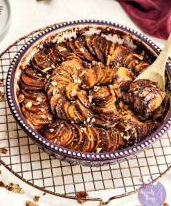 Scalloped Sweet Potatoes on Gold Marble