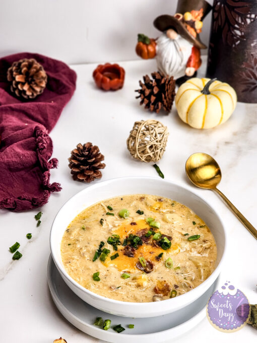 Bacon Potato Chicken Soup on Gold Marble - Image 4