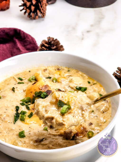 Bacon Potato Chicken Soup on Gold Marble - Image 8