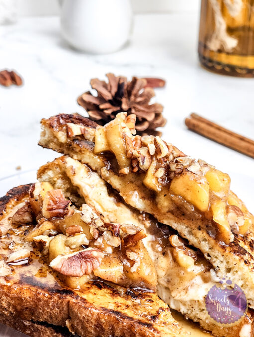Apple Pie Cheesecake Stuffed French Toast on Marble