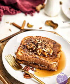 Alternative view of Apple Pie Cheesecake Stuffed French Toast on Gold Marble