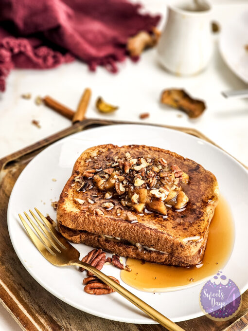 Apple Pie Cheesecake Stuffed French Toast on Gold Marble - Image 2