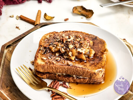 Apple Pie Cheesecake Stuffed French Toast on Gold Marble - Image 3