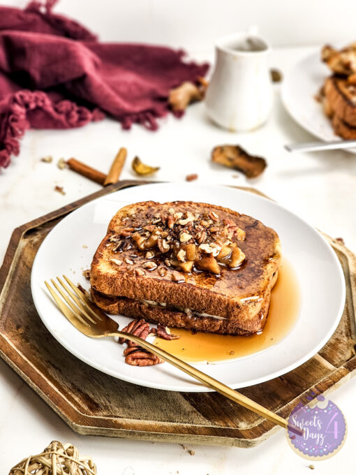 Apple Pie Cheesecake Stuffed French Toast on Gold Marble