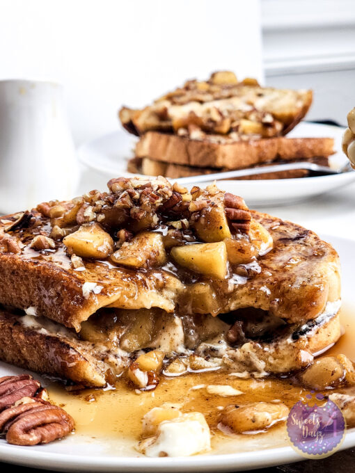 Apple Pie Cheesecake Stuffed French Toast on Gold Marble - Image 10
